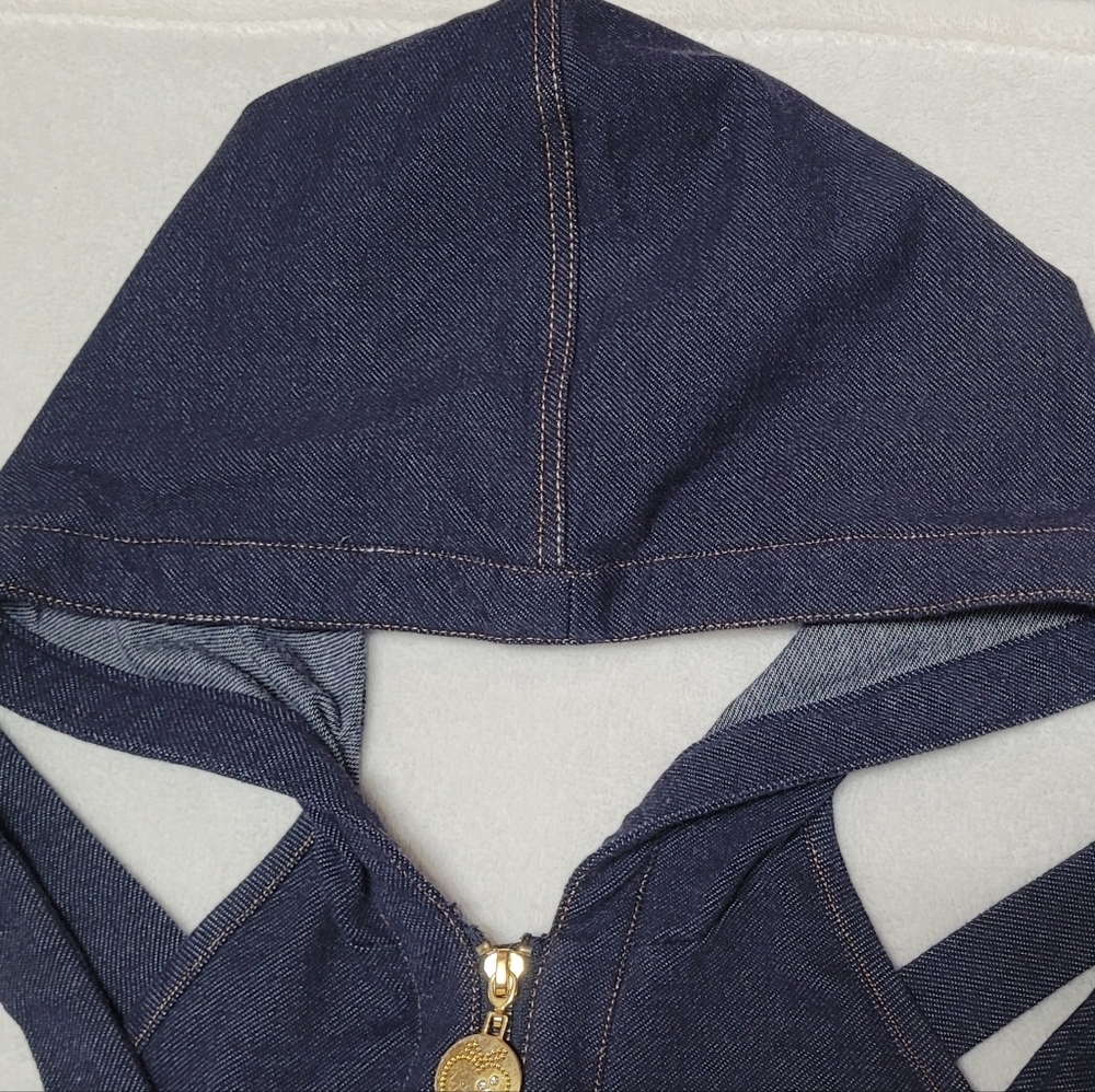 Rare Vintage Y2K Apple Bottom Jeans Hooded Halter Half-Zip Tie-Waist Jumpsuit L - Picture 3 of 13